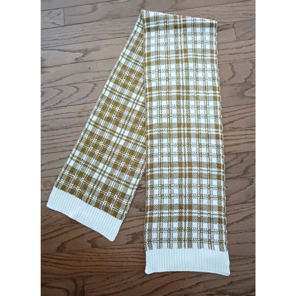 NWT $60 Timberland Scarf Wheat/Ivory Plaid Knit 10X64 - Picture 2 of 6